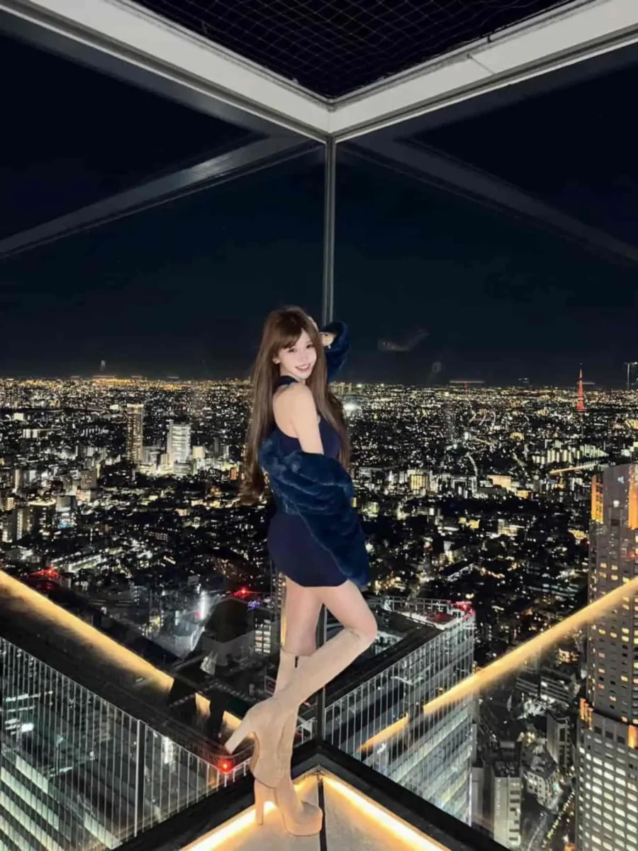 New York外围模特夜景天台时尚写真 172cm D杯身材 
